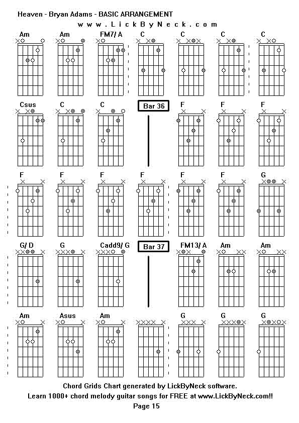 Chord Grids Chart of chord melody fingerstyle guitar song-Heaven - Bryan Adams - BASIC ARRANGEMENT,generated by LickByNeck software.